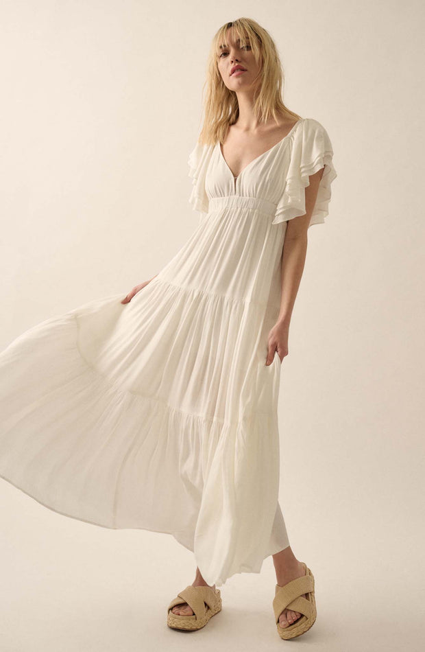 Catch the Wind Ruffle-Sleeve Tiered Maxi Dress