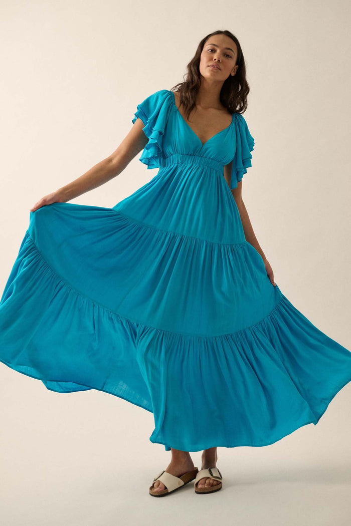 Catch the Wind Ruffle-Sleeve Tiered Maxi Dress - ShopPromesa