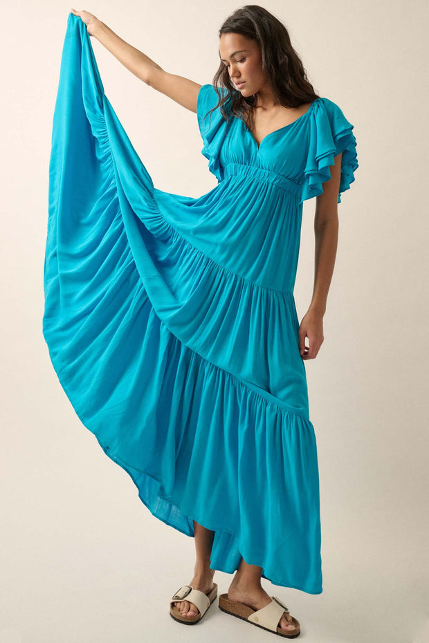 Catch the Wind Ruffle-Sleeve Tiered Maxi Dress - ShopPromesa