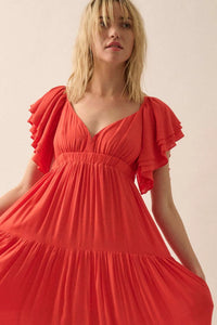 Catch the Wind Ruffle-Sleeve Tiered Maxi Dress - ShopPromesa