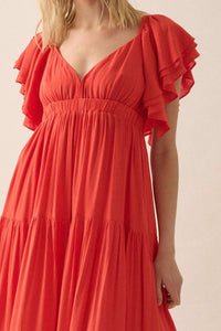 Catch the Wind Ruffle-Sleeve Tiered Maxi Dress - ShopPromesa