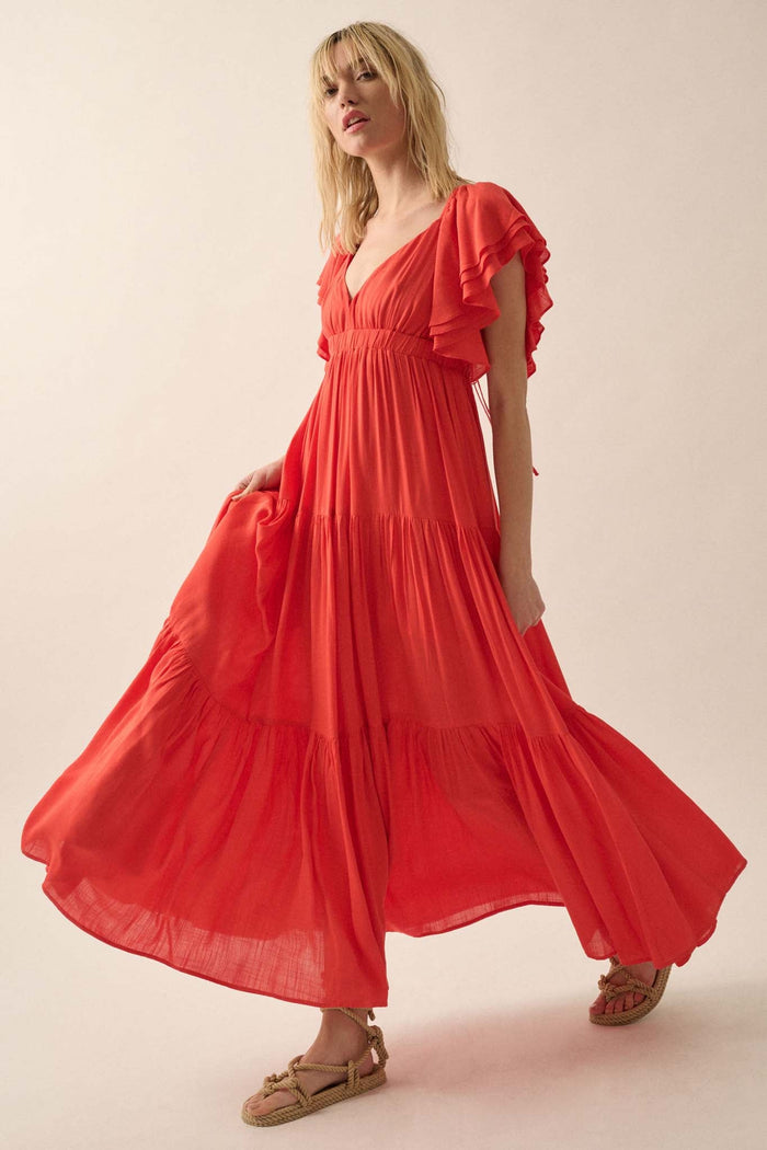 Catch the Wind Ruffle-Sleeve Tiered Maxi Dress - ShopPromesa