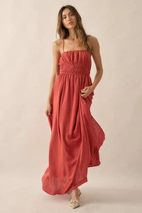 Enjoy the Moment Gathered Open-Back Maxi Dress - ShopPromesa