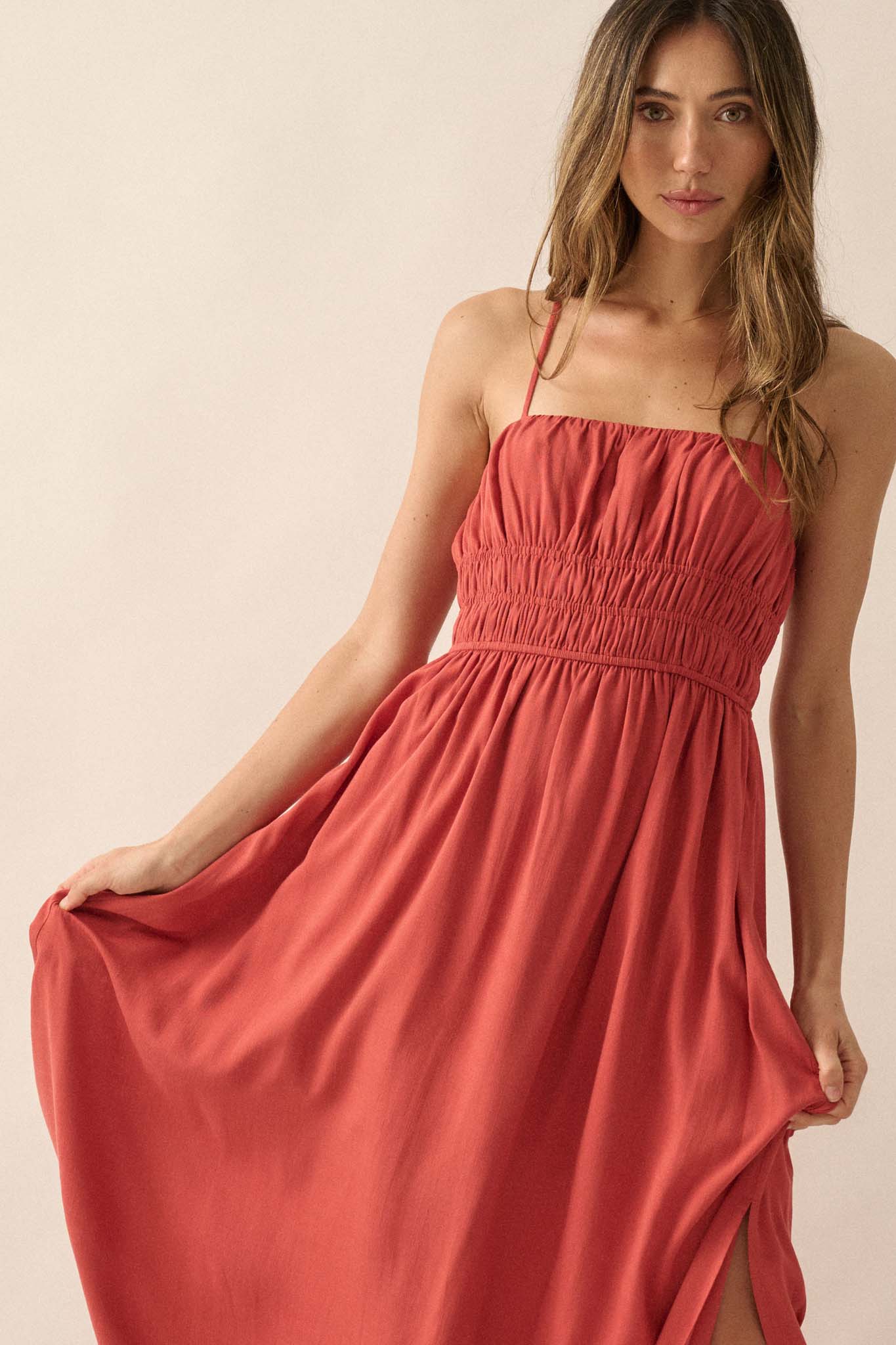 Enjoy the Moment Gathered Open-Back Maxi Dress - ShopPromesa