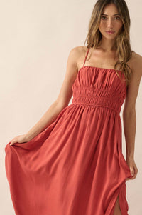 Enjoy the Moment Gathered Open-Back Maxi Dress - ShopPromesa