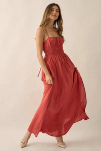 Enjoy the Moment Gathered Open-Back Maxi Dress - ShopPromesa
