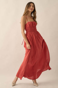 Enjoy the Moment Gathered Open-Back Maxi Dress - ShopPromesa