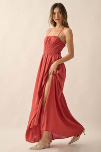 Enjoy the Moment Gathered Open-Back Maxi Dress - ShopPromesa