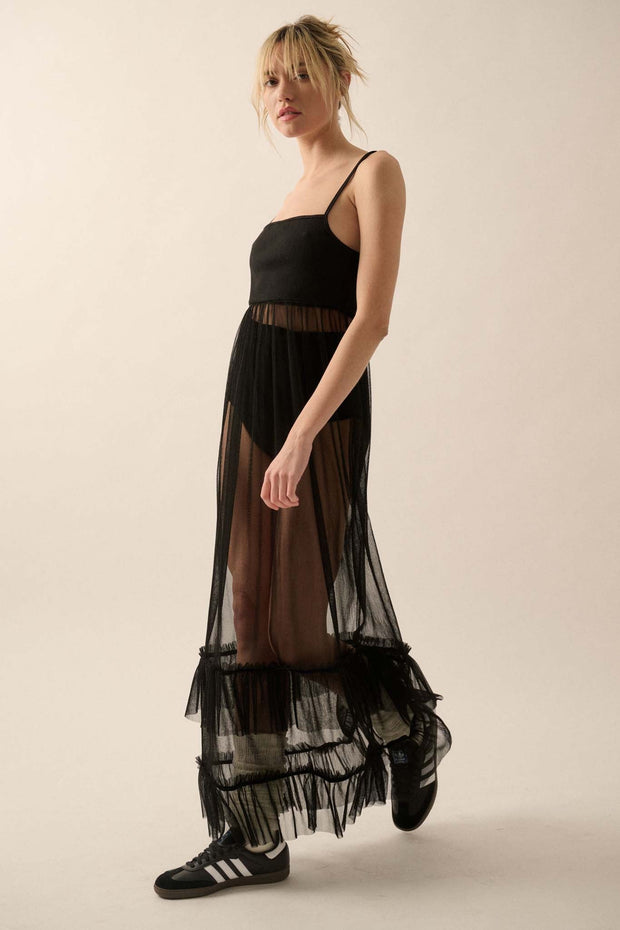 Tulle Kit Sheer Ruffled Tulle Maxi Dress - ShopPromesa