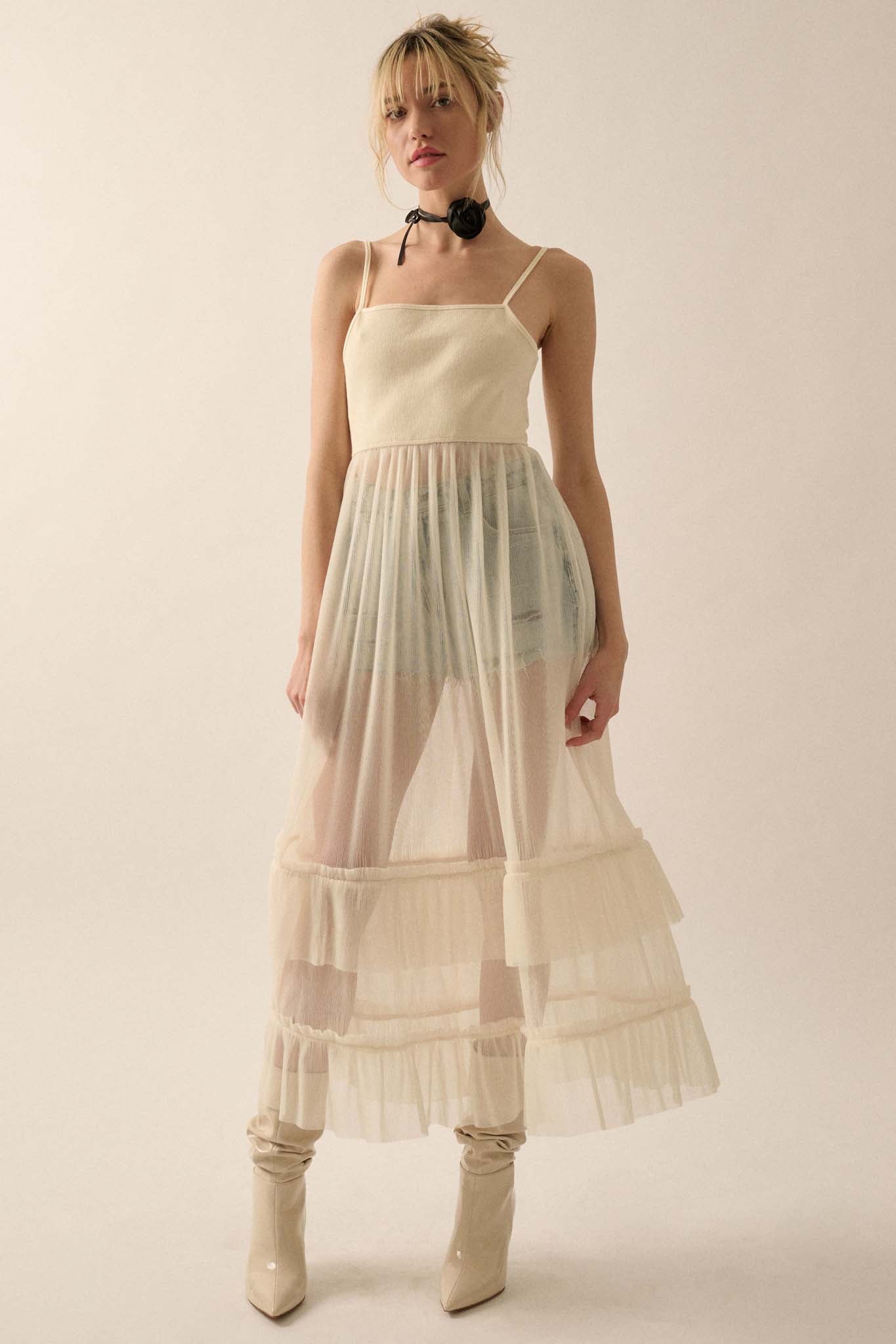 Tulle Kit Sheer Ruffled Tulle Maxi Dress - ShopPromesa