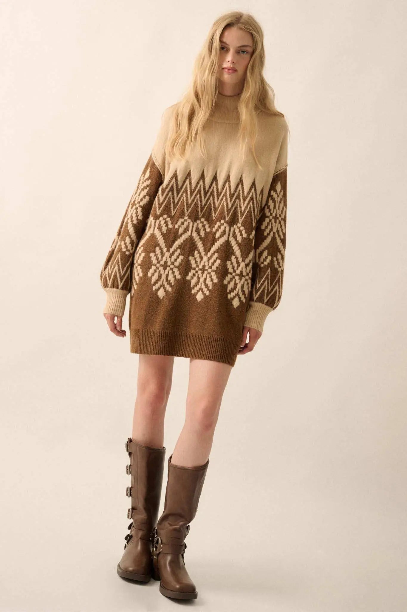 knit mini sweater dress Cozy In Knit Sweater Mini Dress - Dark Brown
