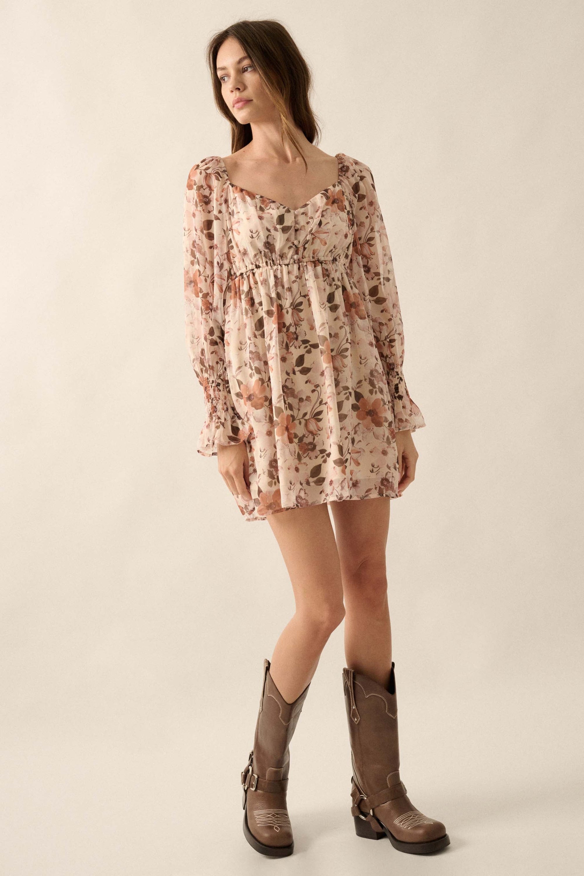 Soft Petals Floral Chiffon Babydoll Mini Dress - ShopPromesa