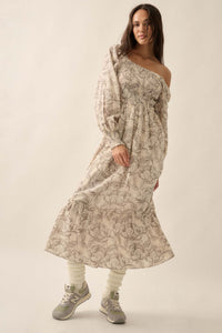 Serene Garden Floral Smocked Peasant Midi Dress - ShopPromesa