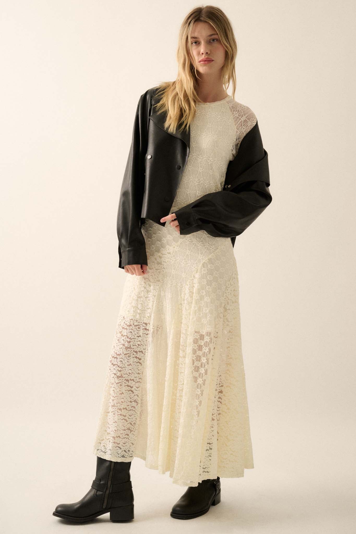 Pure Beauty Floral Lace Paneled Maxi Dress - ShopPromesa