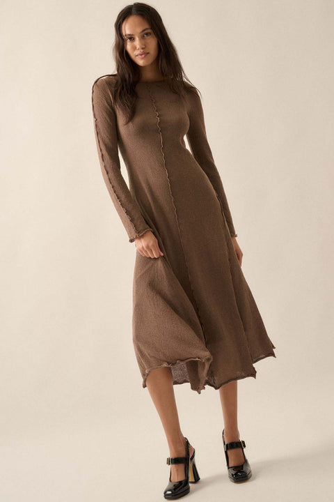 Earth Mother Textured Knit Exposed-Seam Midi Dress - ShopPromesa