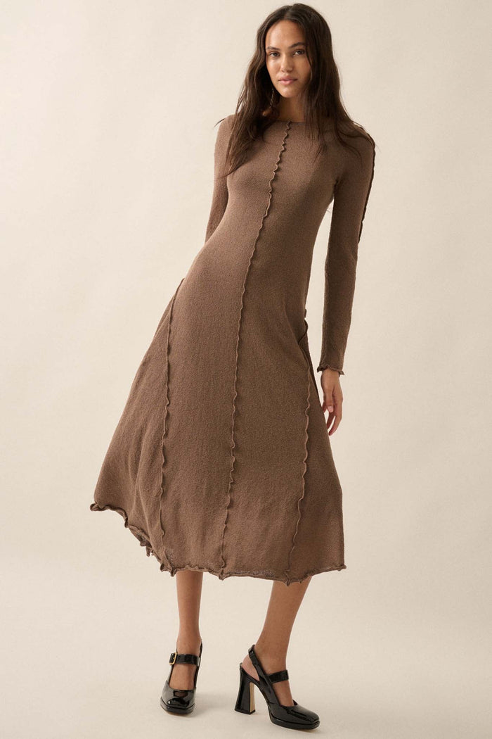 Earth Mother Textured Knit Exposed-Seam Midi Dress - ShopPromesa