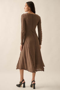 Earth Mother Textured Knit Exposed-Seam Midi Dress - ShopPromesa