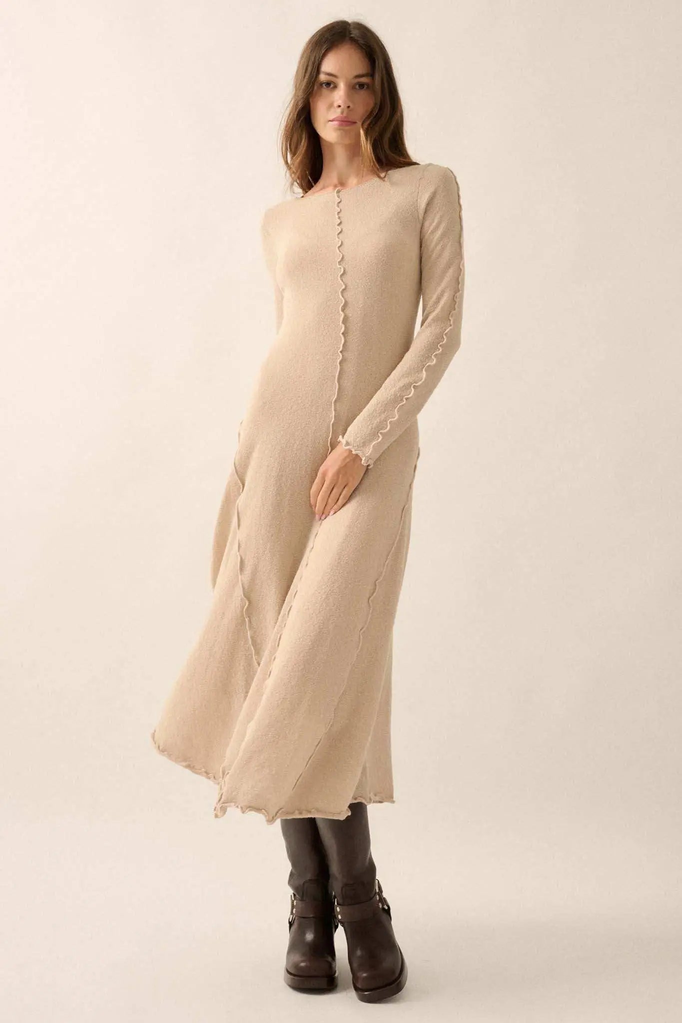 knit unbalanced seam dress English Factory | Dresses | English Factory Unbalanced Seam Knit Dress Berry Long Sleeve Midi Size Large
