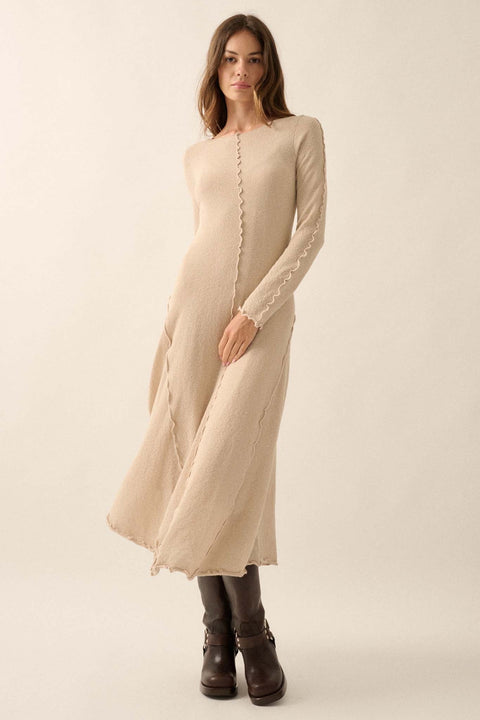 Earth Mother Textured Knit Exposed-Seam Midi Dress - ShopPromesa