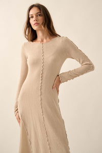 Earth Mother Textured Knit Exposed-Seam Midi Dress - ShopPromesa