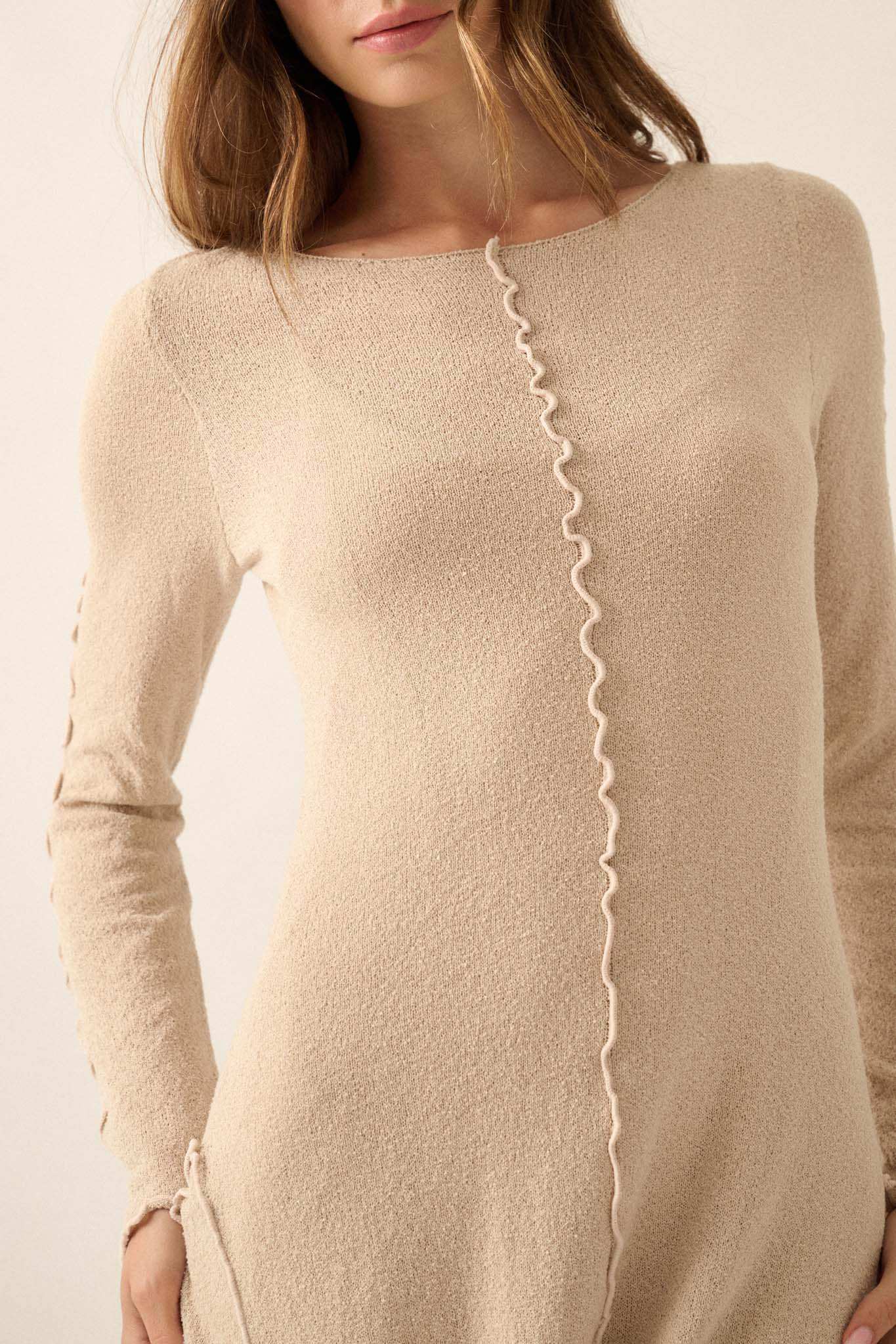 exposed seam knit midi sweater dress Earth Mother Textured Knit Exposed-Seam Midi Dress