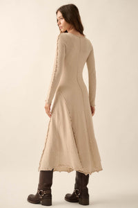 Earth Mother Textured Knit Exposed-Seam Midi Dress - ShopPromesa