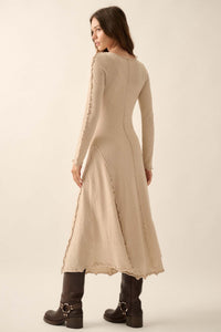 Earth Mother Textured Knit Exposed-Seam Midi Dress - ShopPromesa