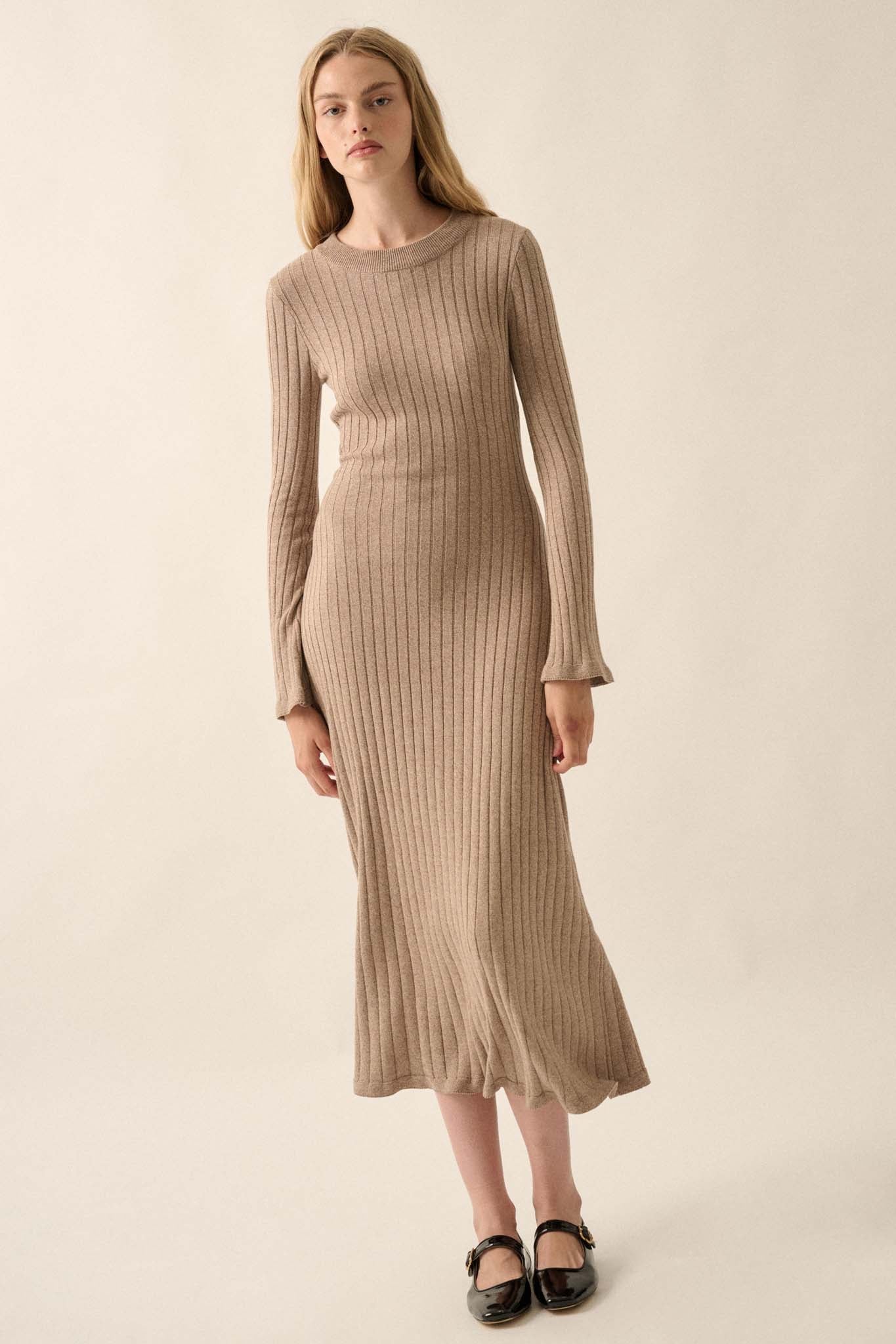 Subtle Ways Ribbed Knit Midi Sweater Dress - ShopPromesa