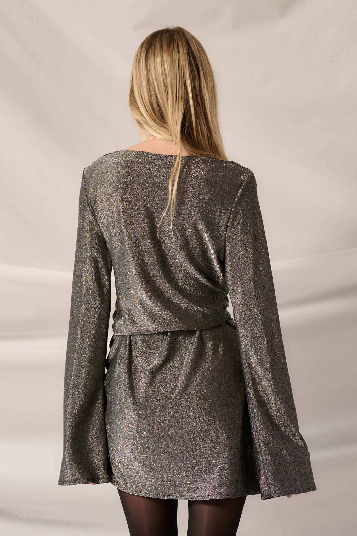 Space Oddity Metallic Knit Cowl Neck Mini Dress Silver / M Space Oddity Metallic Knit Cowl Neck Mini Dress Silver / M