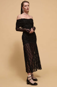 Starlit Romance Studded Lace Off-Shoulder Dress - ShopPromesa