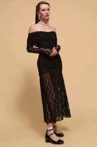 Starlit Romance Studded Lace Off-Shoulder Dress - ShopPromesa