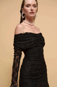 Starlit Romance Studded Lace Off-Shoulder Dress - ShopPromesa