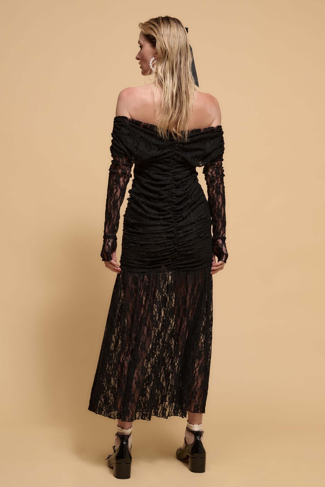 Starlit Romance Studded Lace Off-Shoulder Dress - ShopPromesa