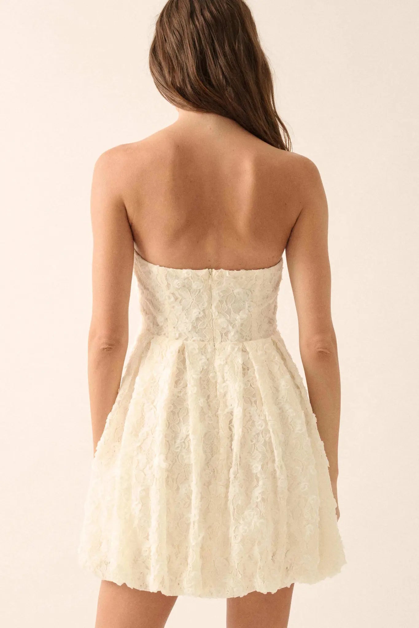 Grace Note Floral Lace Strapless Bubble Mini Dress