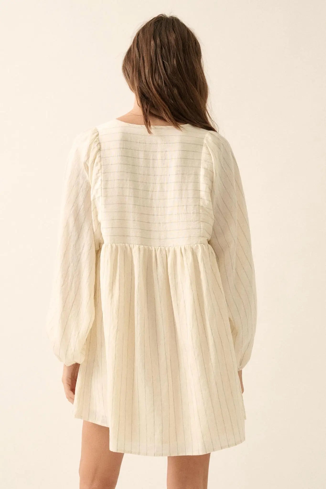 Breezy Belle Pinstripe Babydoll Peasant Mini Dress