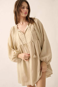 Breezy Belle Pinstripe Babydoll Peasant Mini Dress - ShopPromesa