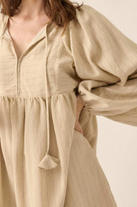 Breezy Belle Pinstripe Babydoll Peasant Mini Dress - ShopPromesa