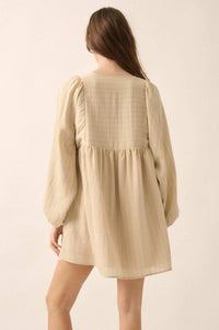 Breezy Belle Pinstripe Babydoll Peasant Mini Dress - ShopPromesa
