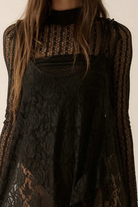 Dream of You Sheer Ruffled Floral Lace Midi Dress - ShopPromesa