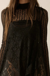 Dream of You Sheer Ruffled Floral Lace Midi Dress - ShopPromesa