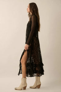 Dream of You Sheer Ruffled Floral Lace Midi Dress - ShopPromesa