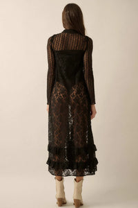 Dream of You Sheer Ruffled Floral Lace Midi Dress - ShopPromesa