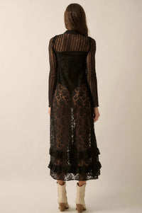 Dream of You Sheer Ruffled Floral Lace Midi Dress - ShopPromesa