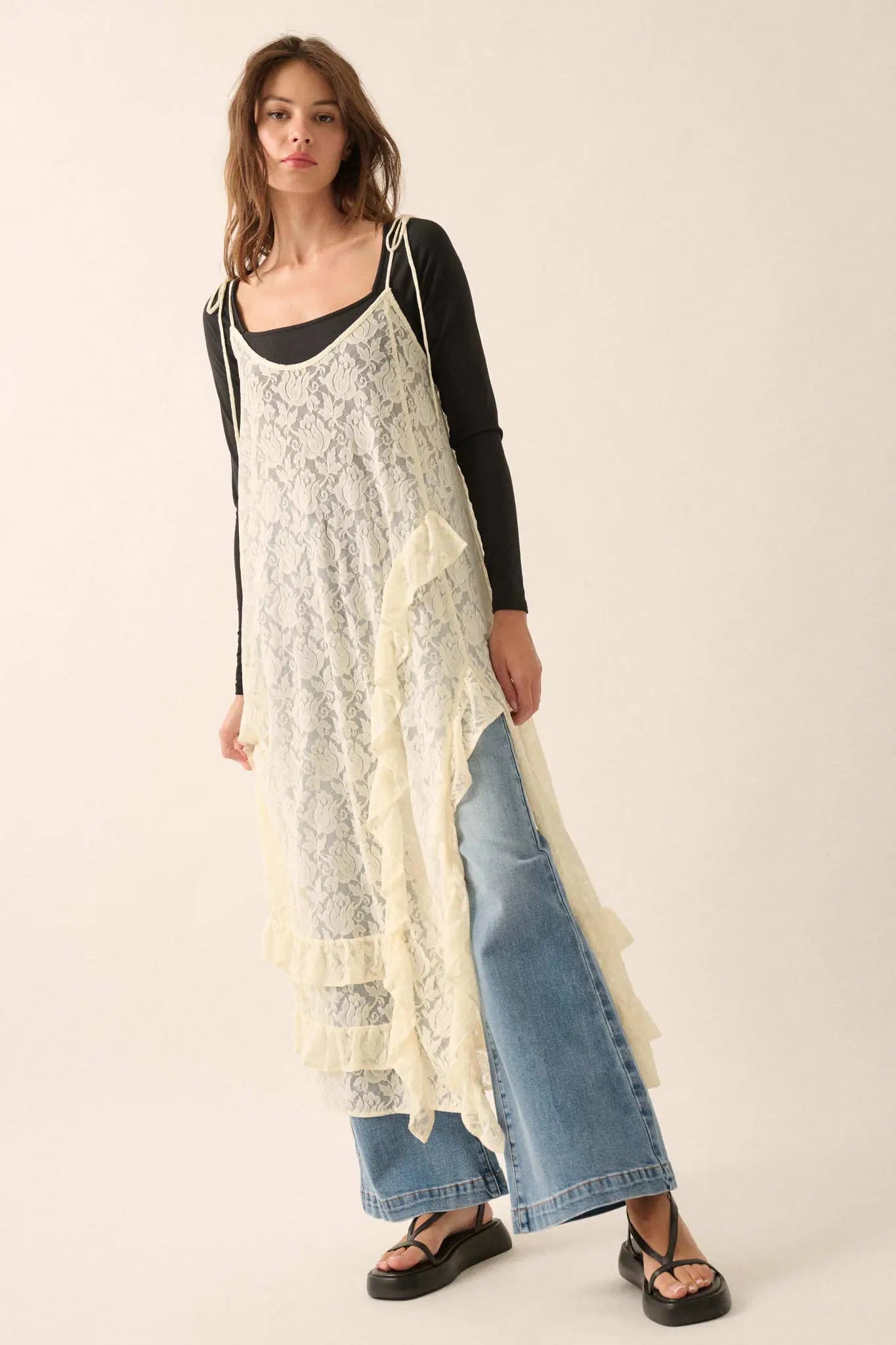 Dream of You Sheer Ruffled Floral Lace Midi Dress - ShopPromesa