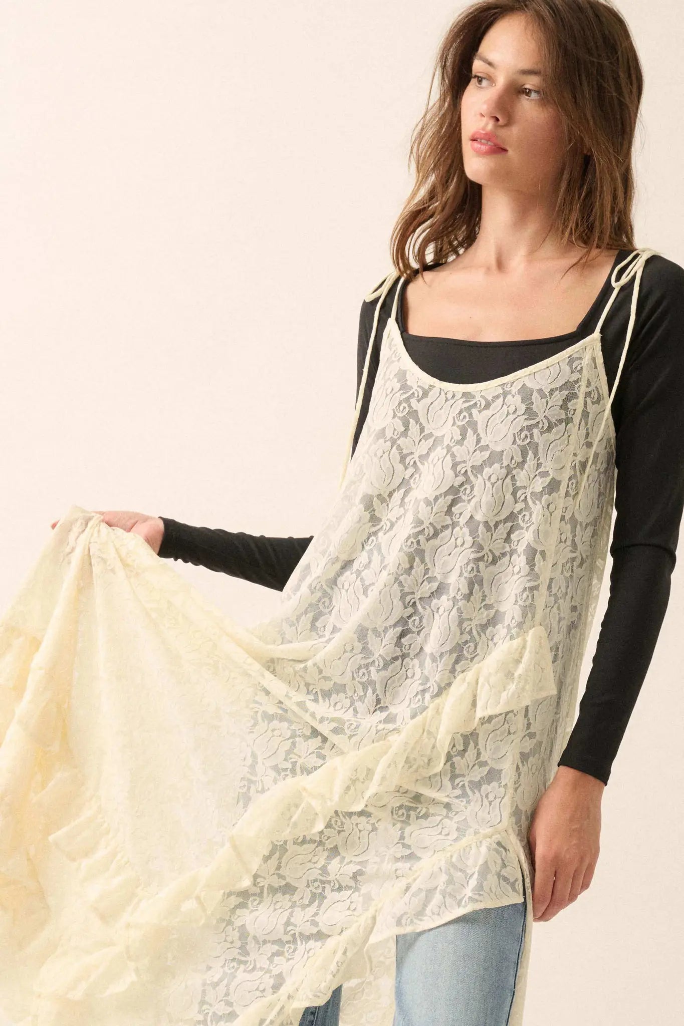 Dream of You Sheer Ruffled Floral Lace Midi Dress - ShopPromesa