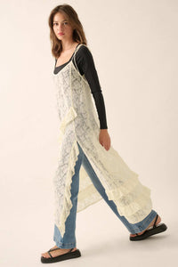 Dream of You Sheer Ruffled Floral Lace Midi Dress - ShopPromesa