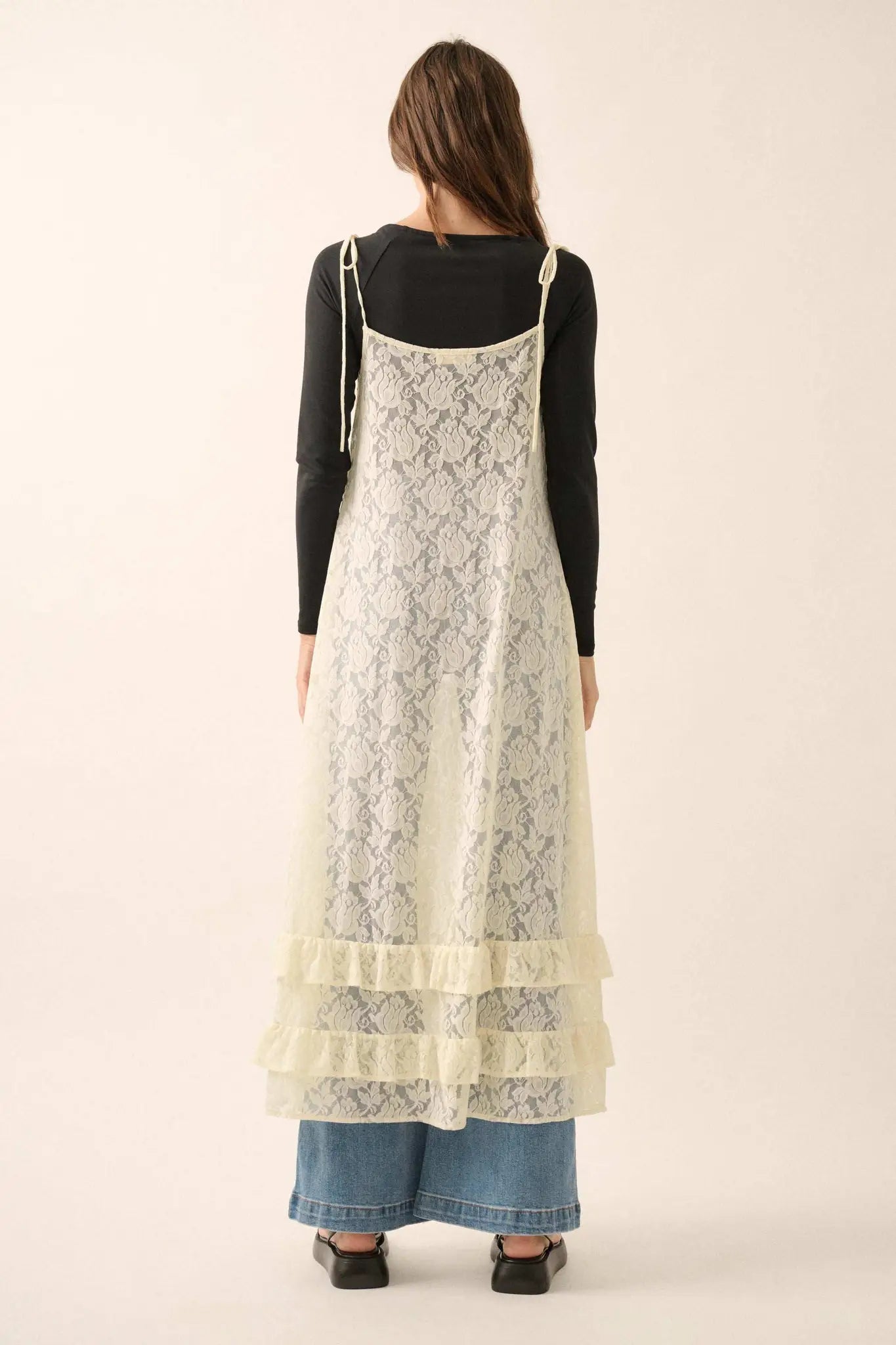 Dream of You Sheer Ruffled Floral Lace Midi Dress - ShopPromesa