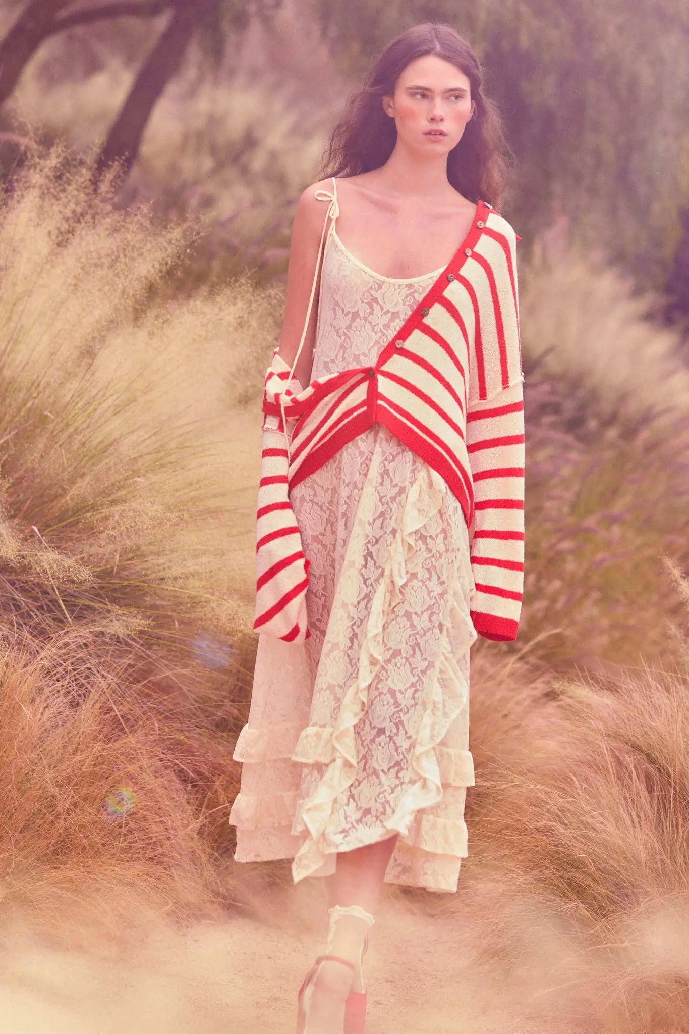 Dream of You Sheer Ruffled Floral Lace Midi Dress - ShopPromesa