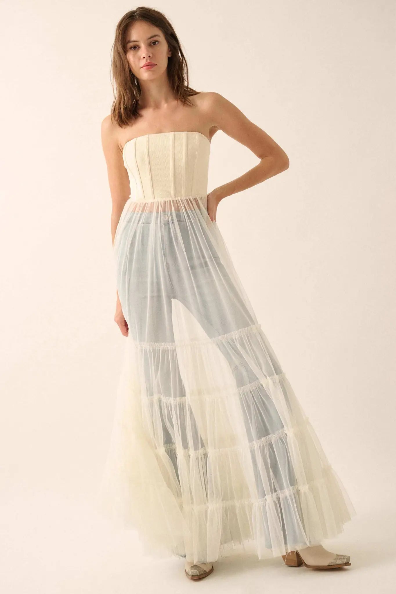 Secret Love Sheer Tiered Tulle Corset Maxi Dress - ShopPromesa