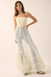 Secret Love Sheer Tiered Tulle Corset Maxi Dress - ShopPromesa